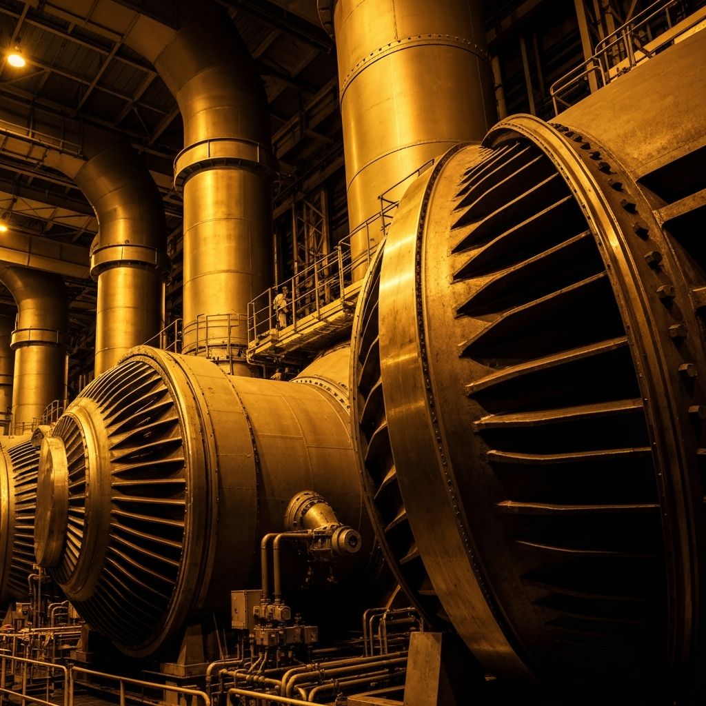 Industrial turbines inside a power plant